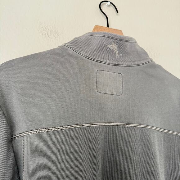 Vintage Tommy Bahama Mens Gray Rib Quarter Zip Sweater 100% Cotton Size Medium - Picture 8 of 11